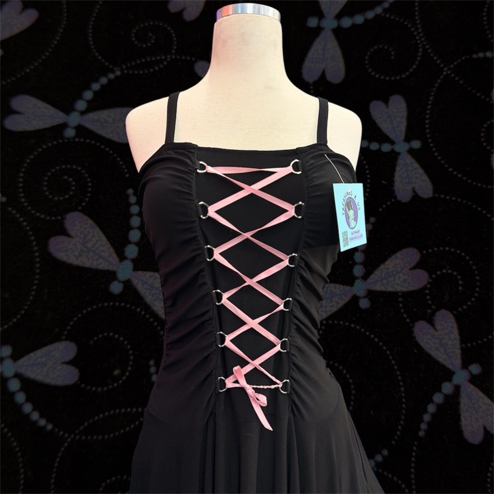 Anna Black Dress with Pink Lace-Up Front